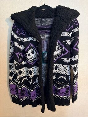 Disney Hot Topic Women's The Nightmare Before Christmas Sherpa-Lined Cardigan